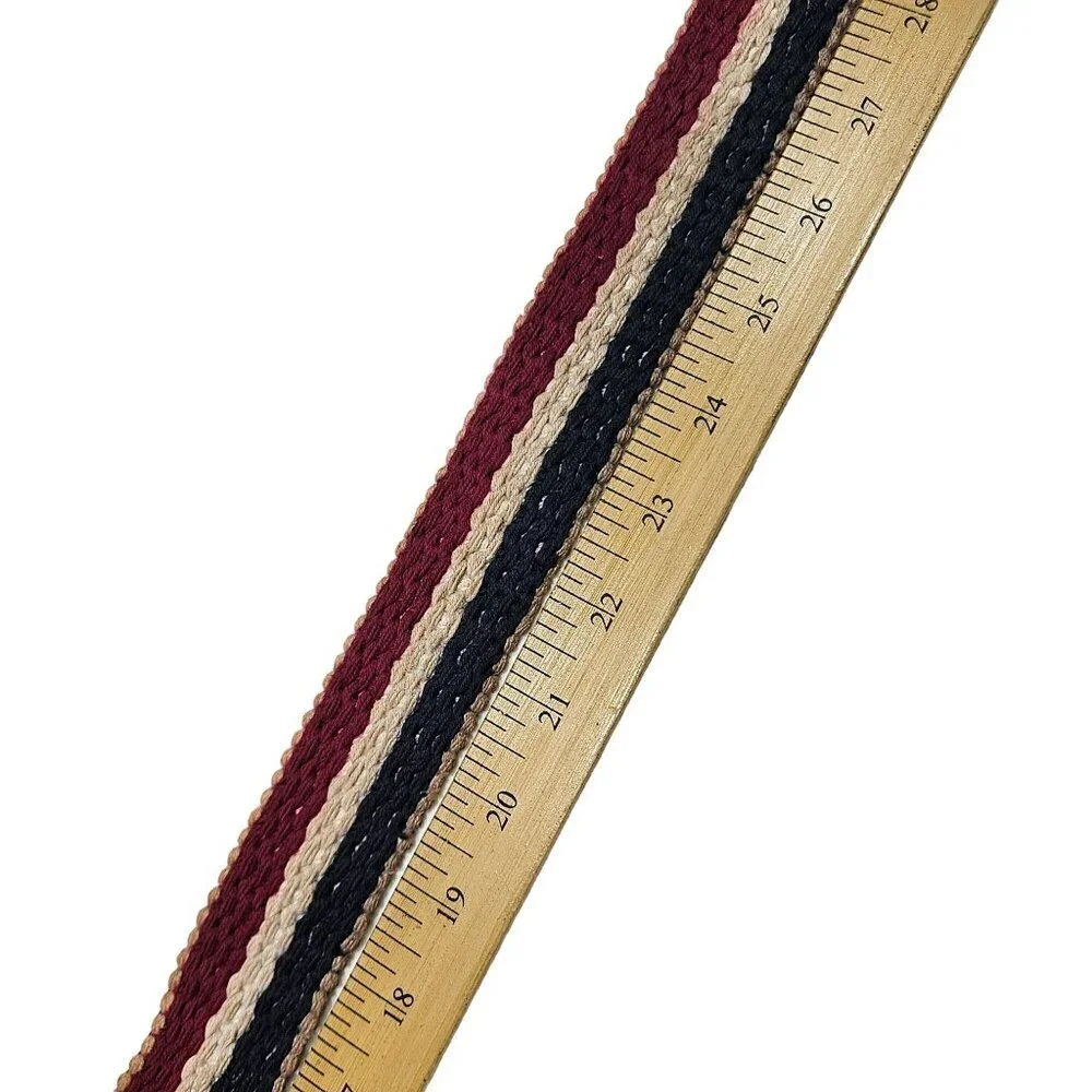 Vintage Leather‎ & Woven Fabric Belt With metal Buckle sz 34 red white blue